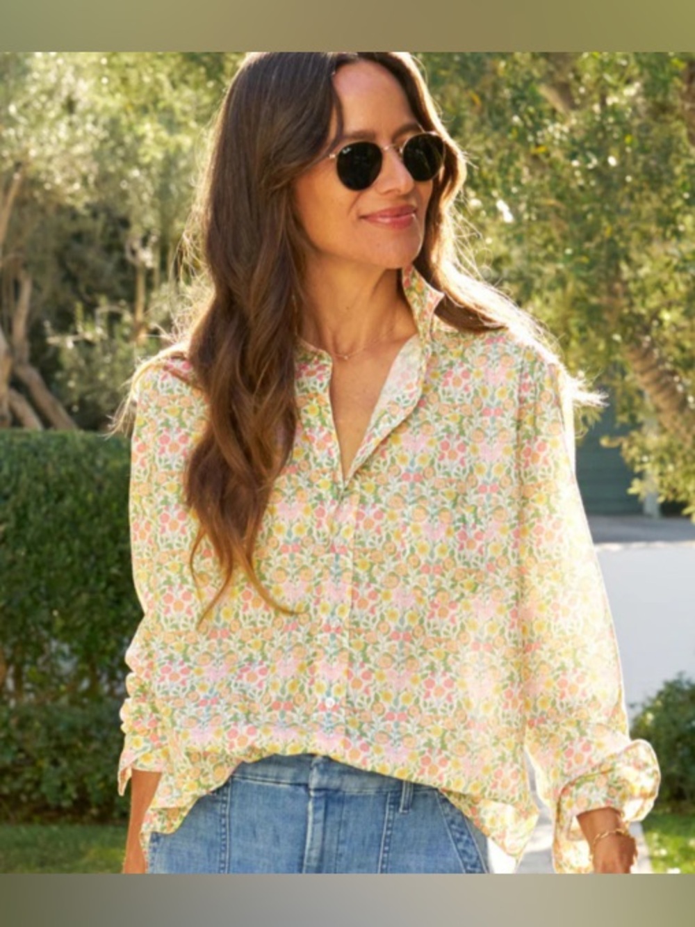 Frank & Eileen Light Floral Button-Down Blouse - Yellow & Pink